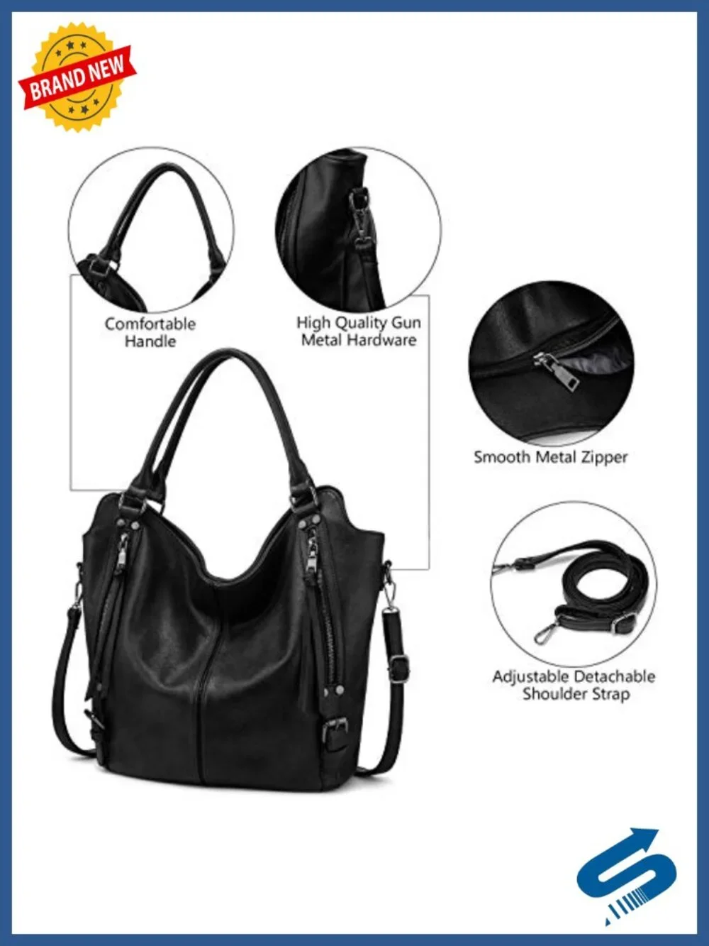 Women PU Leather Hobo Shoulder Bag Large Tote Purse with Adjustable Strap